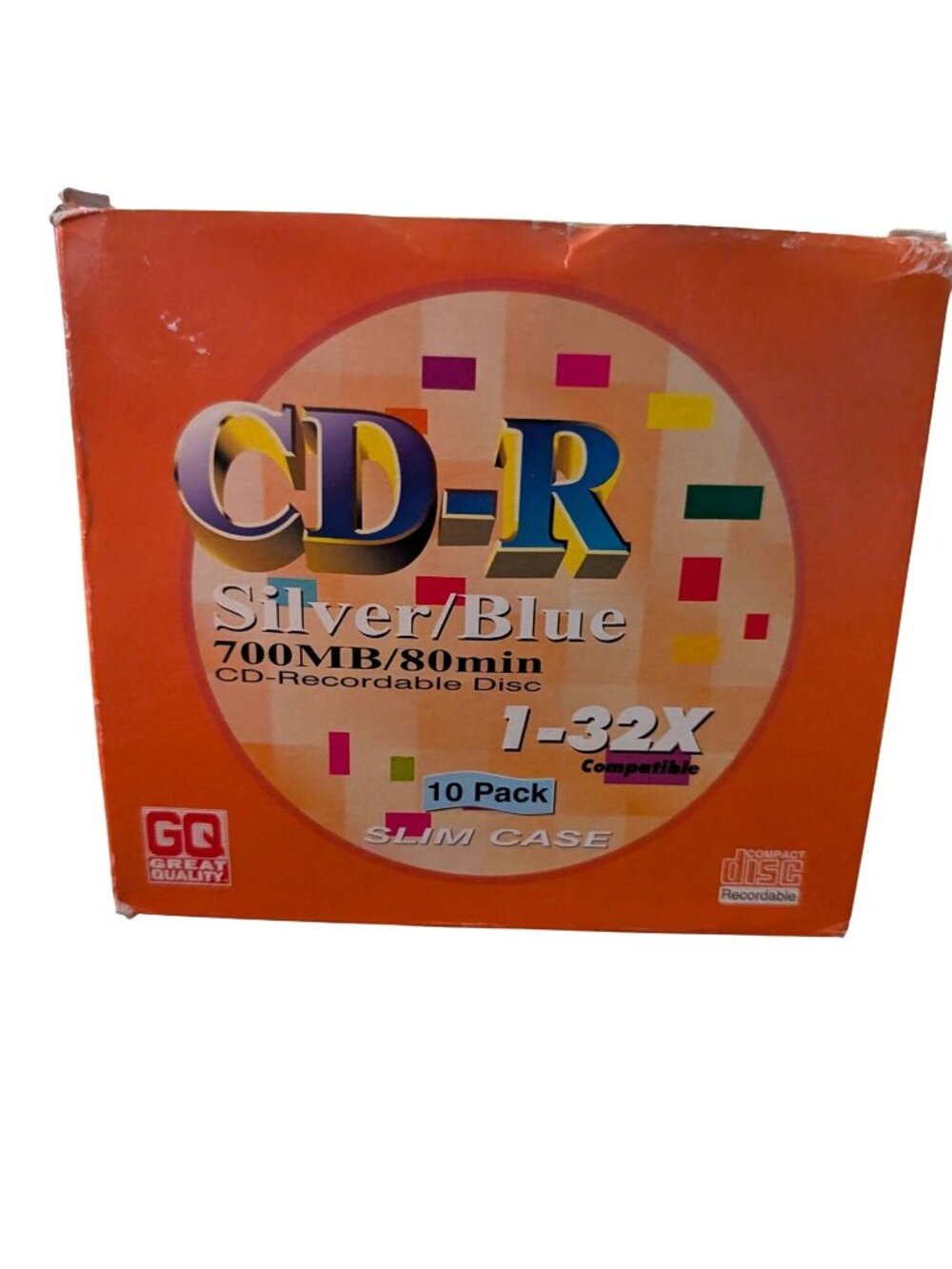CD-R Silver/Blue 700MB/80Min 1-32X Compatible 10-Pack Slim Case By GQ Great Qual